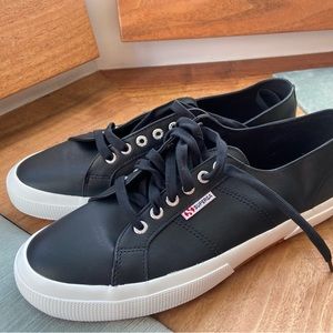 Superga black shoes. Brand new. Bought in Bologna Italy in Nov 2022. Never worn